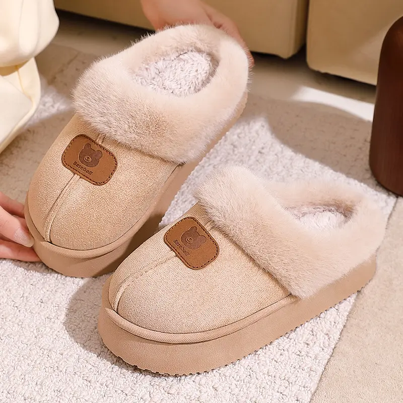 Autumn and Winter 2025 New Cotton Slippers for Women's Home Non-Slip Thick-Soled Outer Wear Warm Plush Slippers with Poop Feeling - Image 3