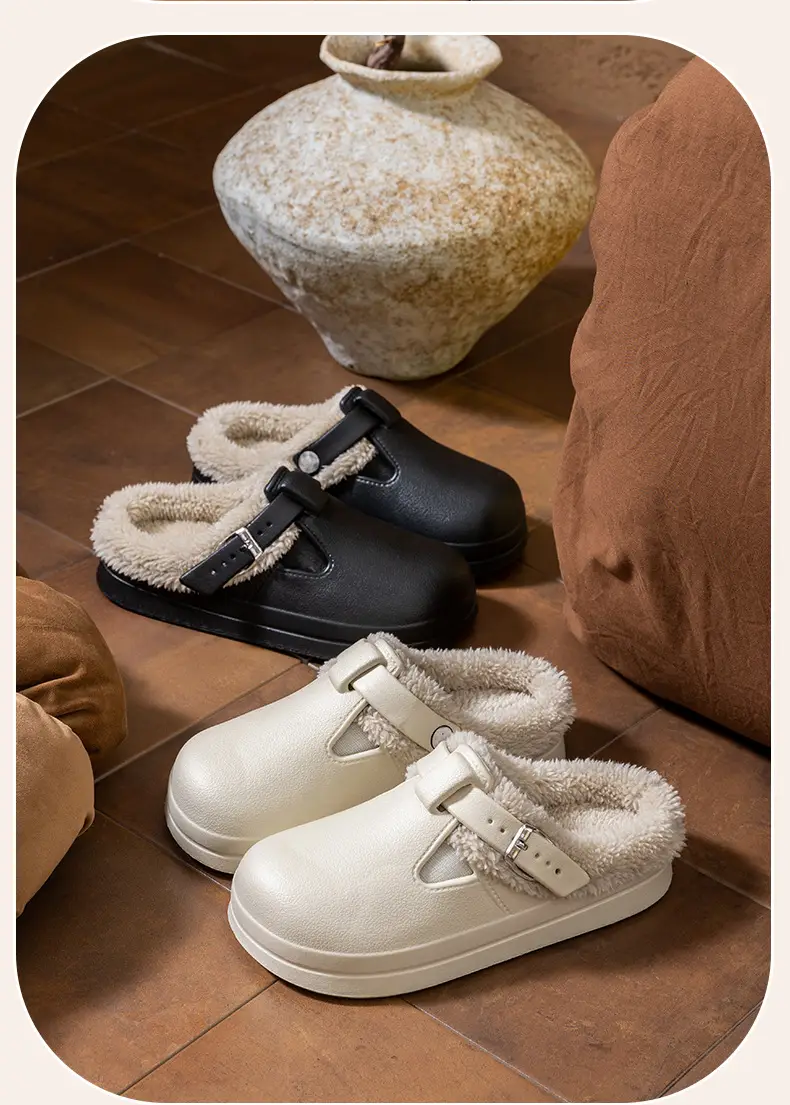 Baotou Fur Slippers for Women, Autumn and Winter Indoor and Outdoor Wear, Fashionable Belt Buckle, Fleece-Lined, Warm, Thick-Soled Cotton Slippers — feature 13