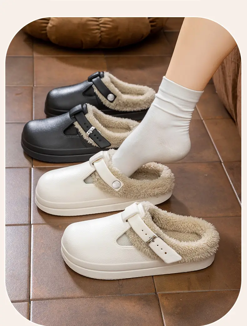 Baotou Fur Slippers for Women, Autumn and Winter Indoor and Outdoor Wear, Fashionable Belt Buckle, Fleece-Lined, Warm, Thick-Soled Cotton Slippers — feature 14