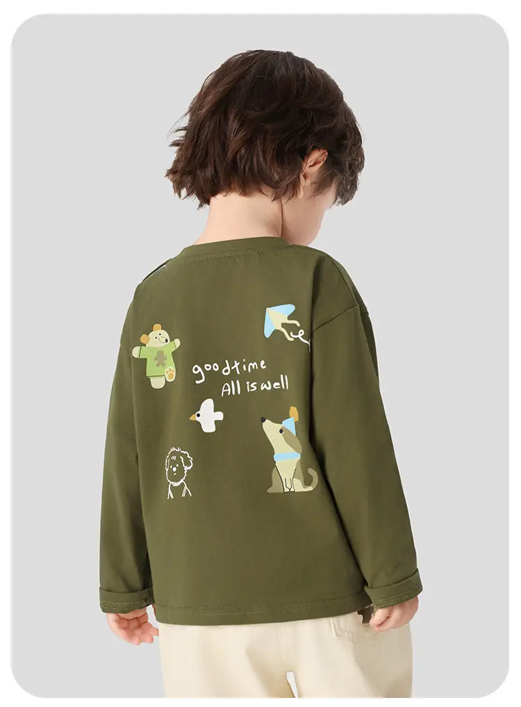 Kaka Panda Boys Long Sleeve T-Shirt Olive Green — feature 5