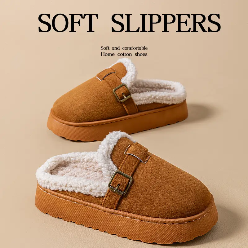 Women Cotton Slippers Winter Mule with Plush Lining - Image 4