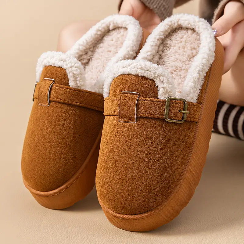 Women Cotton Slippers Winter Mule with Plush Lining - Image 5