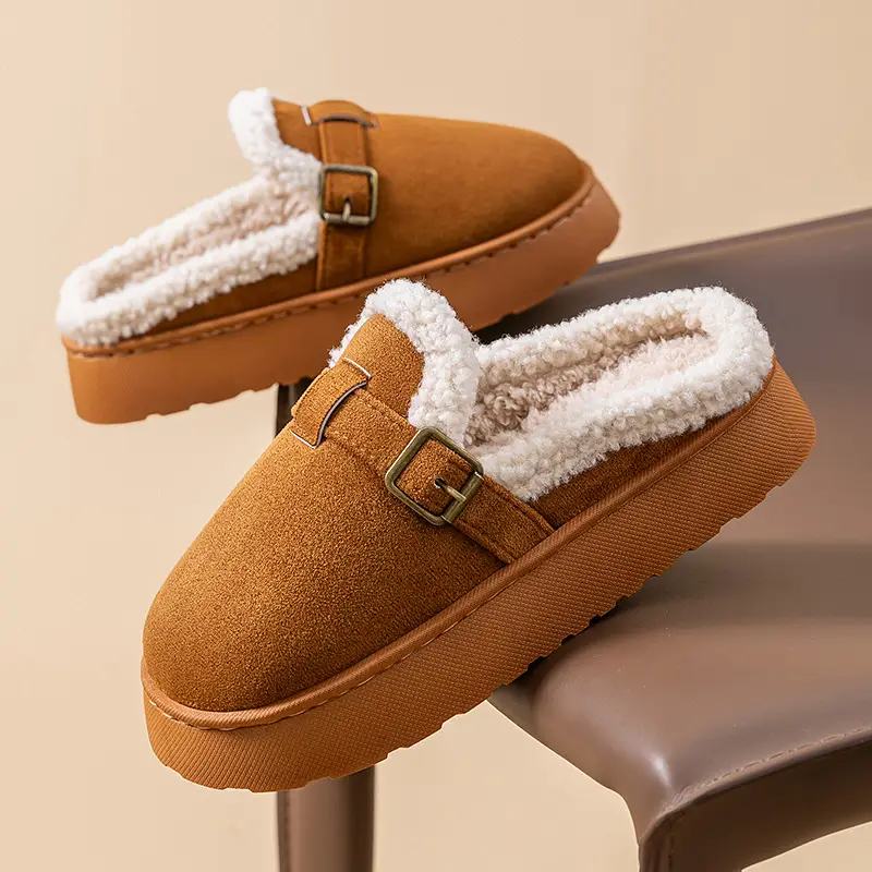 Women Cotton Slippers Winter Mule with Plush Lining - Image 6