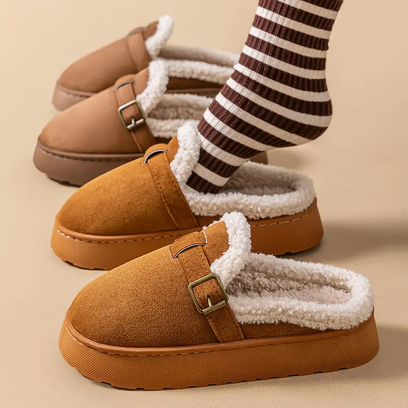 Women Cotton Slippers Winter Mule with Plush Lining - Image 7