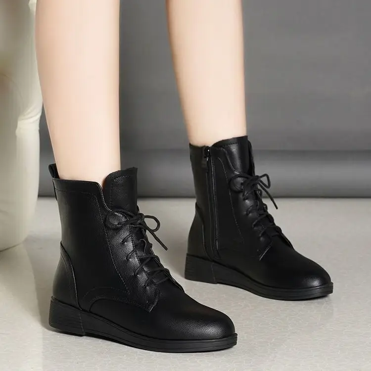 Women's Black British Style Ankle Boots 2025 Winter Warm - Image 4