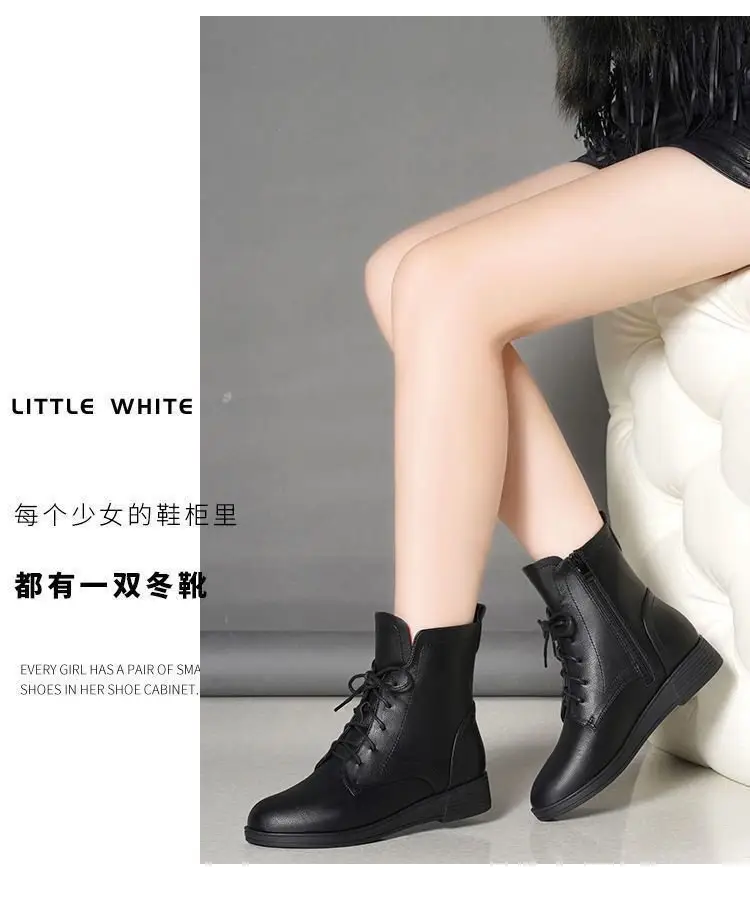Women's Black British Style Ankle Boots 2025 Winter Warm — feature 10