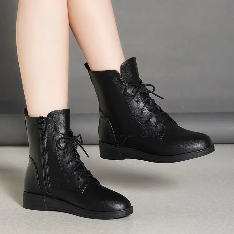 Women's Black British Style Ankle Boots 2025 Winter Warm — feature 13