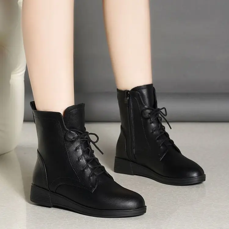 Women's Black British Style Ankle Boots 2025 Winter Warm — feature 14