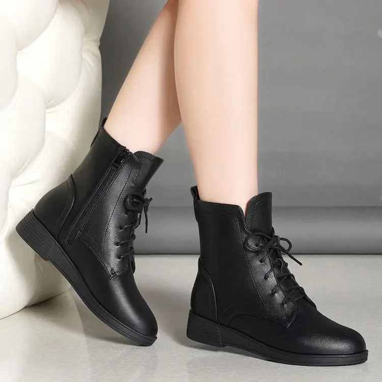 Women's Black British Style Ankle Boots 2025 Winter Warm — feature 16