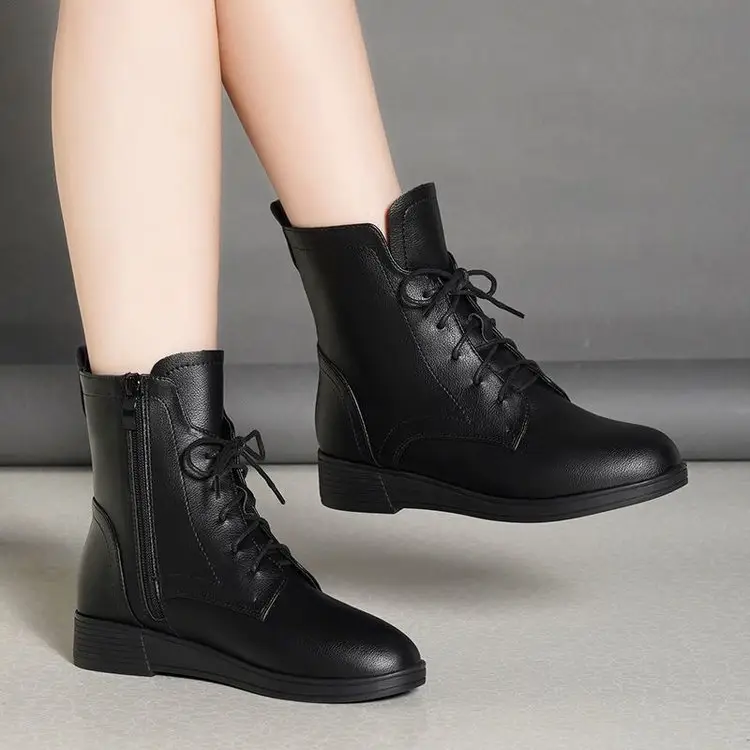 Women's Black British Style Ankle Boots 2025 Winter Warm — feature 4