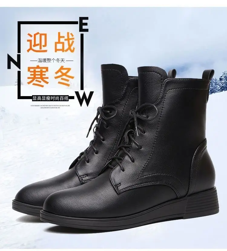Women's Black British Style Ankle Boots 2025 Winter Warm — feature 5