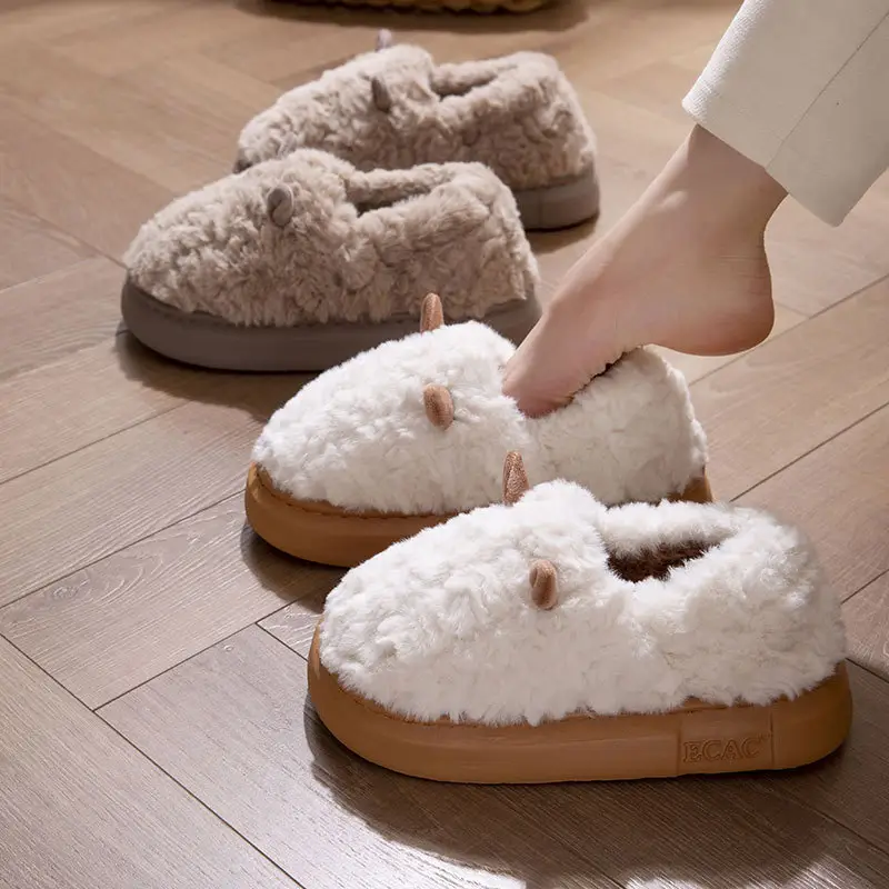Women Winter Furry Cotton Slippers with Covered Heel - Image 6