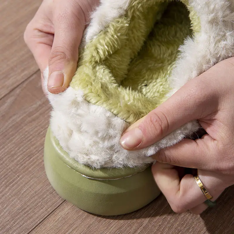 Women Winter Furry Cotton Slippers with Covered Heel - Image 9