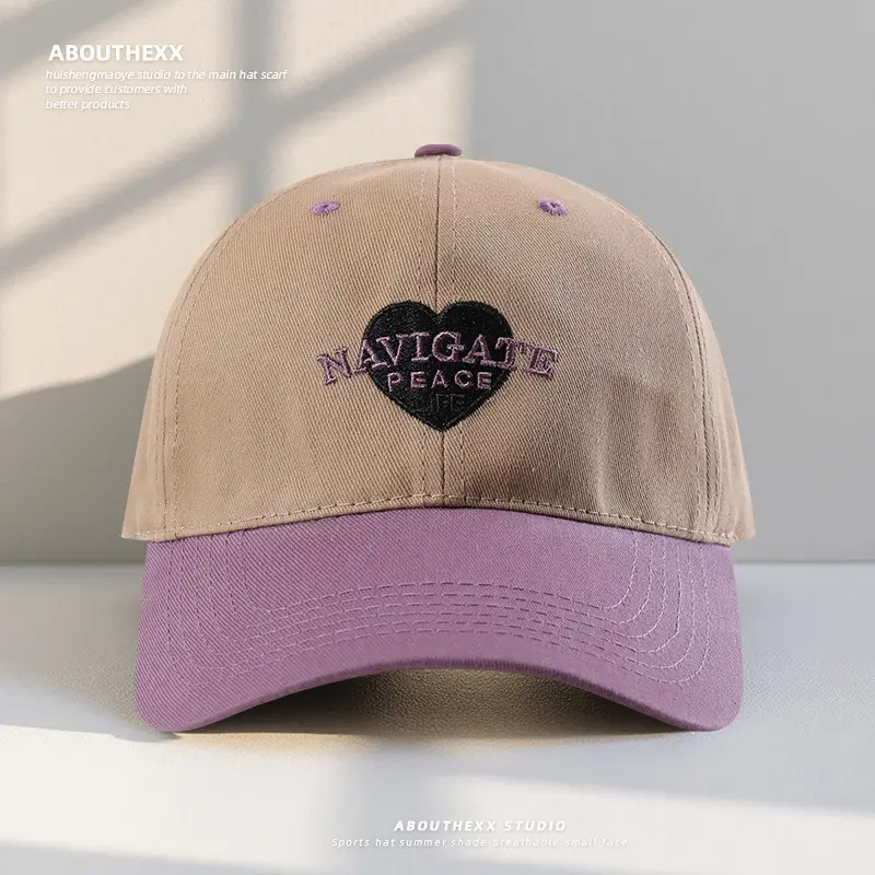 Women Heart Embroidered Baseball Cap White Beige - Image 2