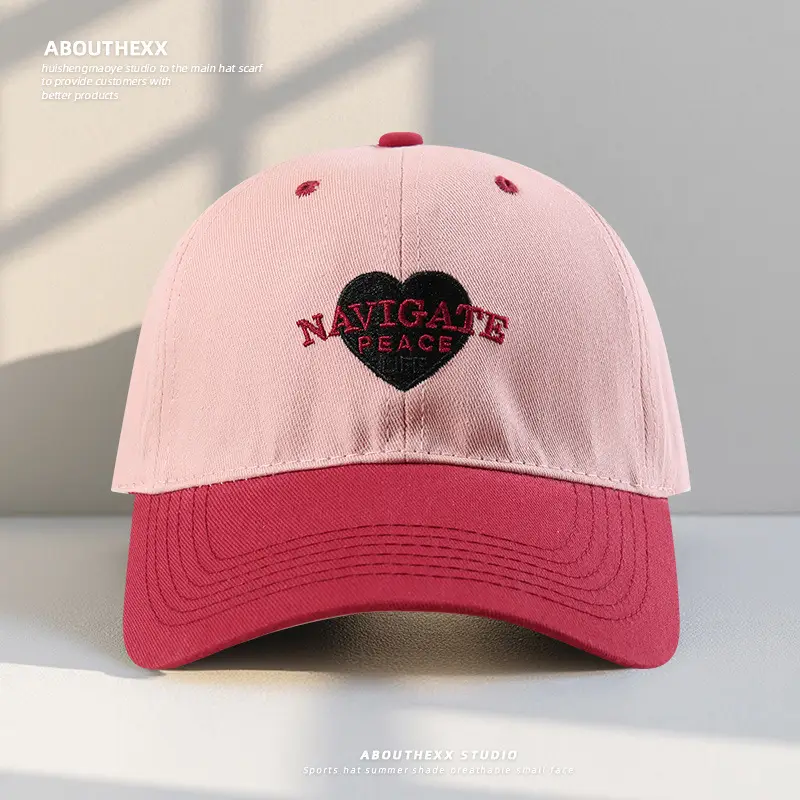 Women Heart Embroidered Baseball Cap White Beige - Image 3