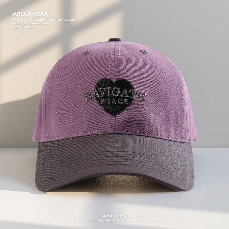 Women Heart Embroidered Baseball Cap White Beige - Image 4
