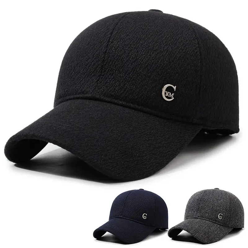 Men's Navy Blue Velvet Baseball Cap with Logo - Image 4