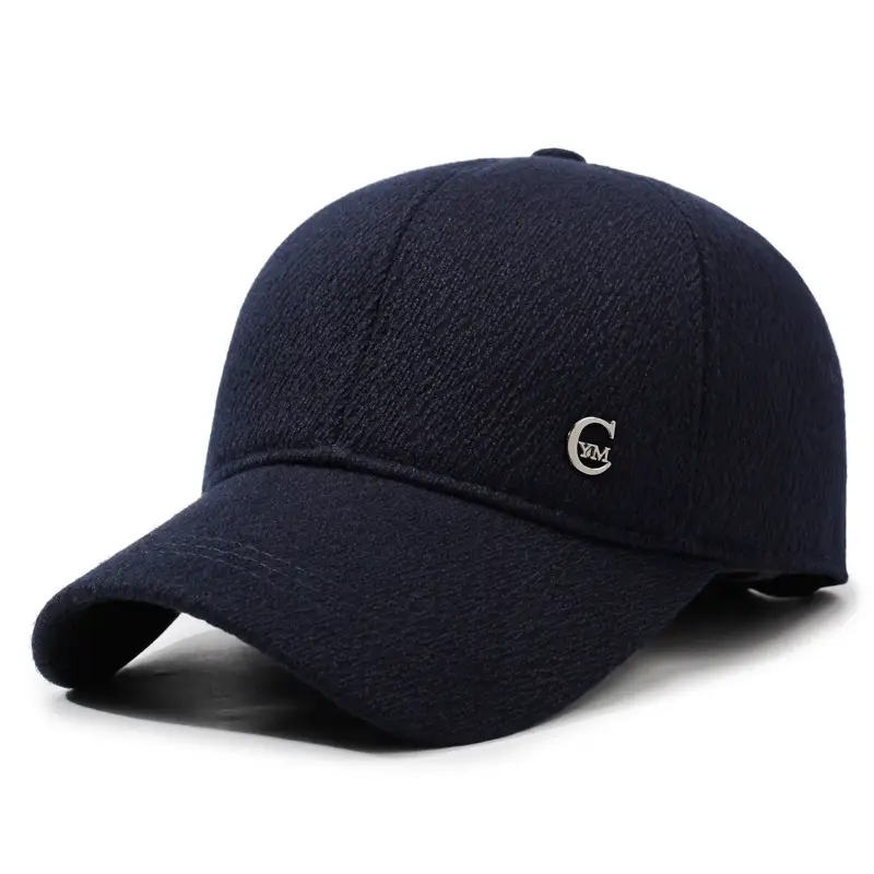 Men's Navy Blue Velvet Baseball Cap with Logo - Image 8