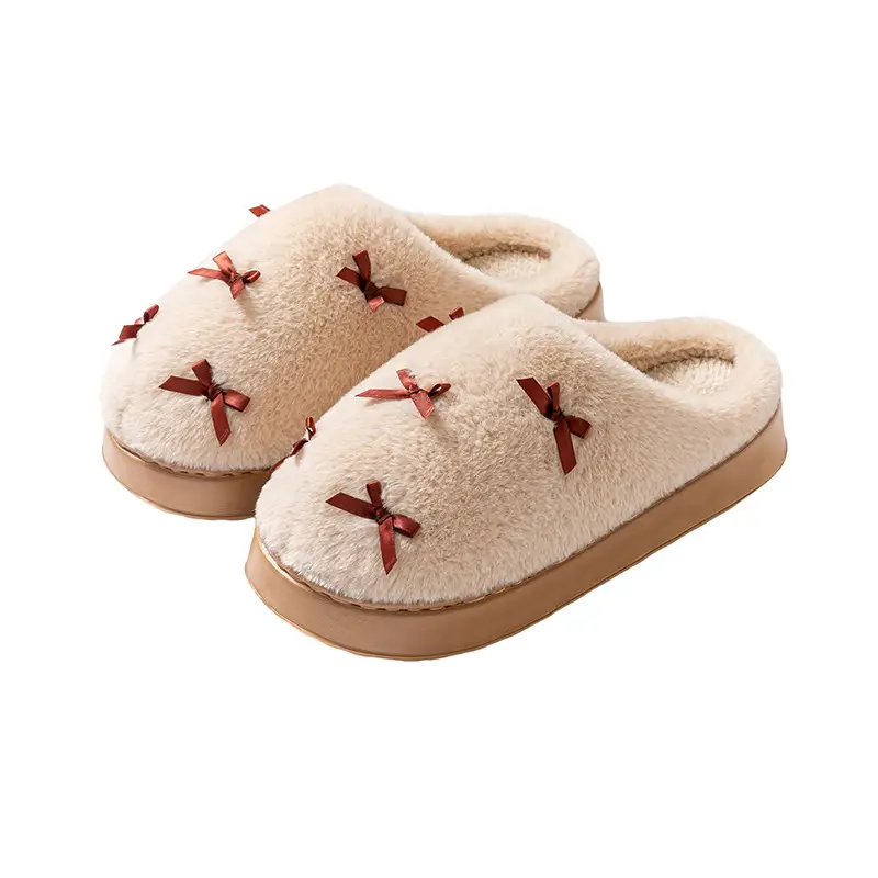 Lightweight Cotton Slippers with a Stepping-On-Poop Sensation, Suitable for Autumn and Winter Indoor Use in the Home and Living Room, with Plush Lining, Thick Soles, Warm, for Couples, Postpartum, and Furry Slippers