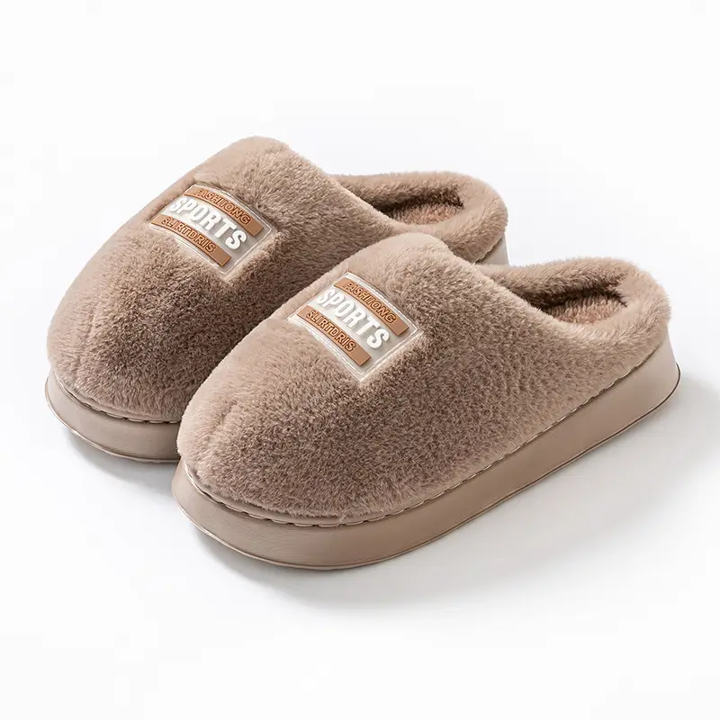 Lightweight Cotton Slippers with a Stepping-On-Poop Sensation, Suitable for Autumn and Winter Indoor Use in the Home and Living Room, with Plush Lining, Thick Soles, Warm, for Couples, Postpartum, and Furry Slippers