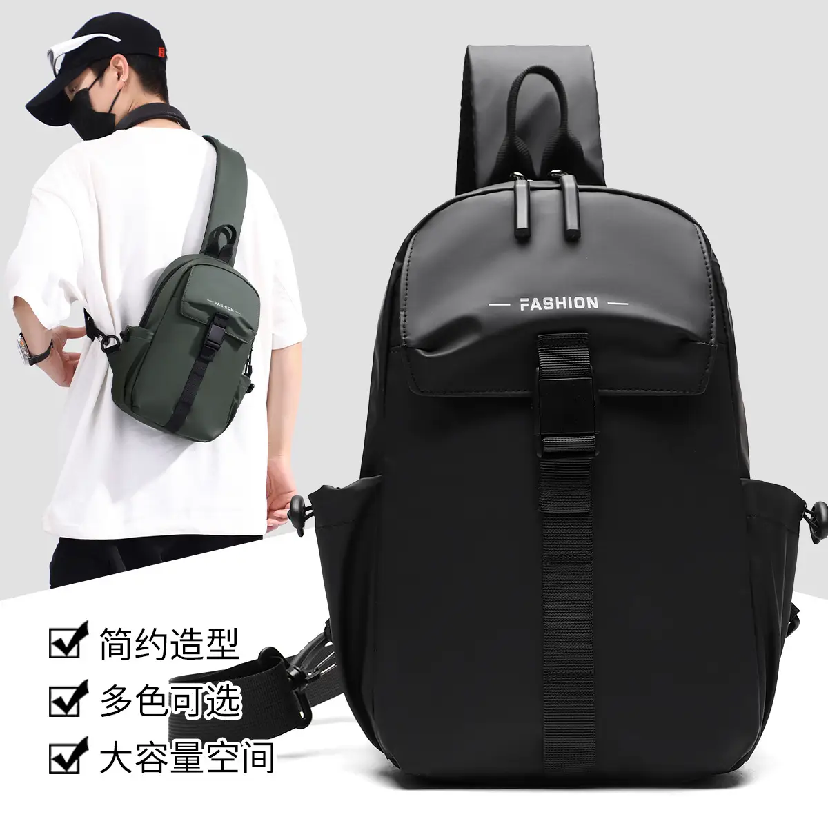 Men's Water-Resistant Crossbody Bag Black Multi-Color - Image 6