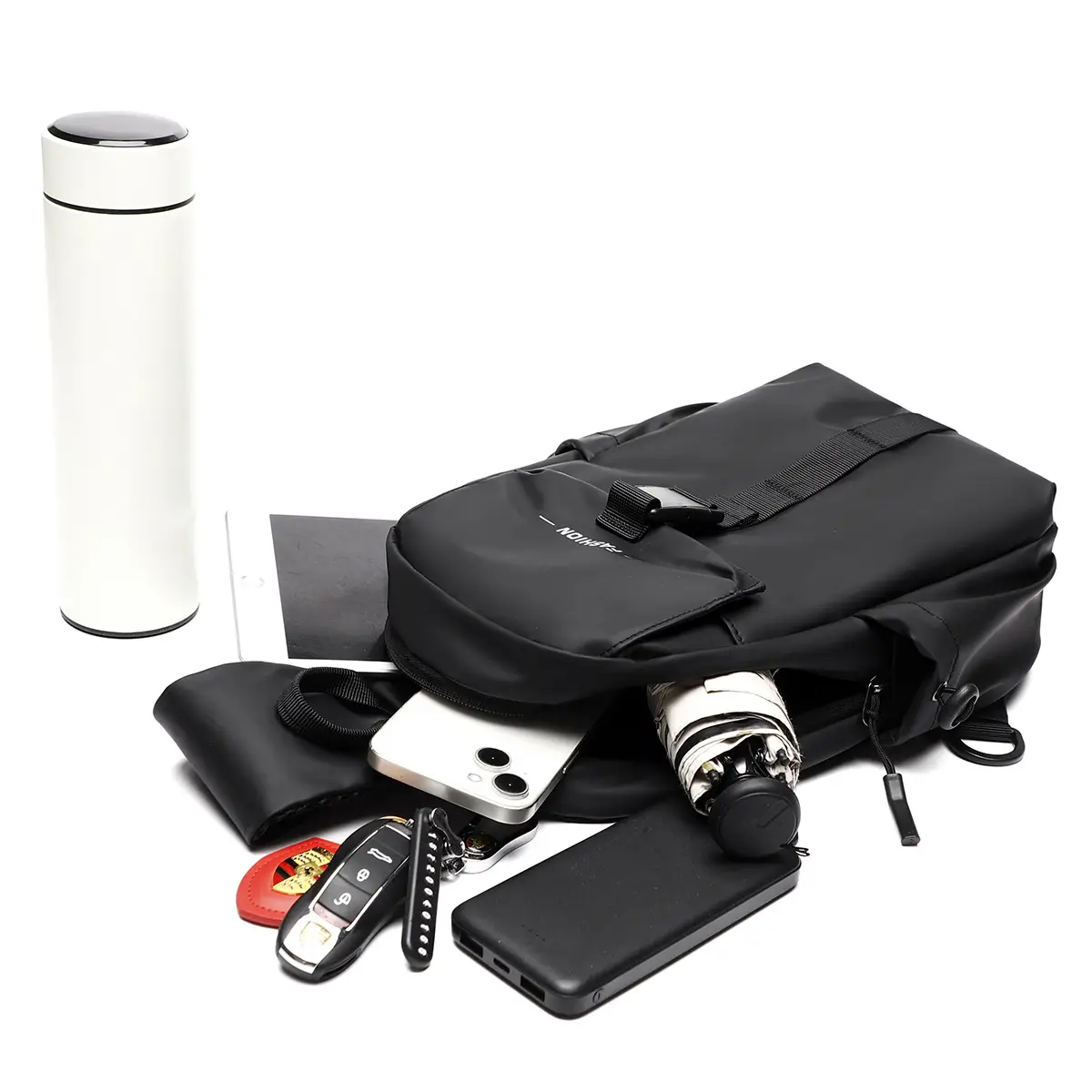 Men's Water-Resistant Crossbody Bag Black Multi-Color - Image 7