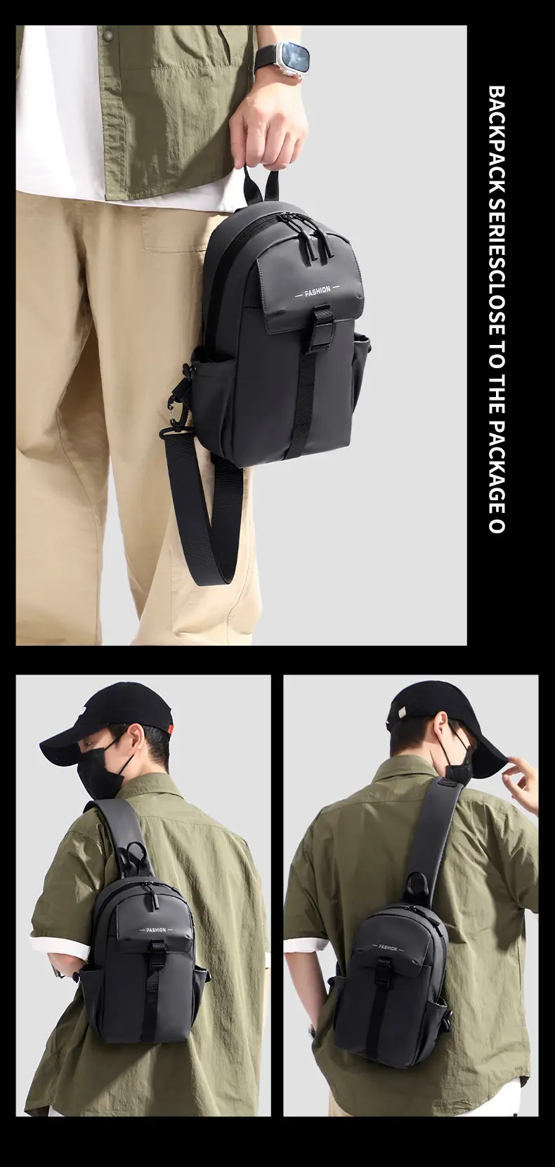 Men's Water-Resistant Crossbody Bag Black Multi-Color — feature 24