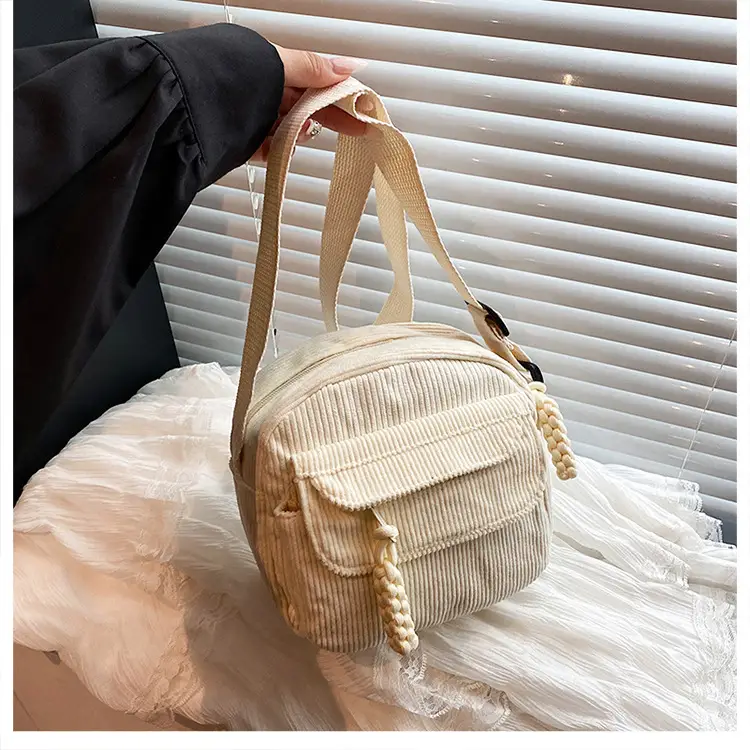 Retro Corduroy Shoulder Bag Black Mobile Phone Bag — feature 21