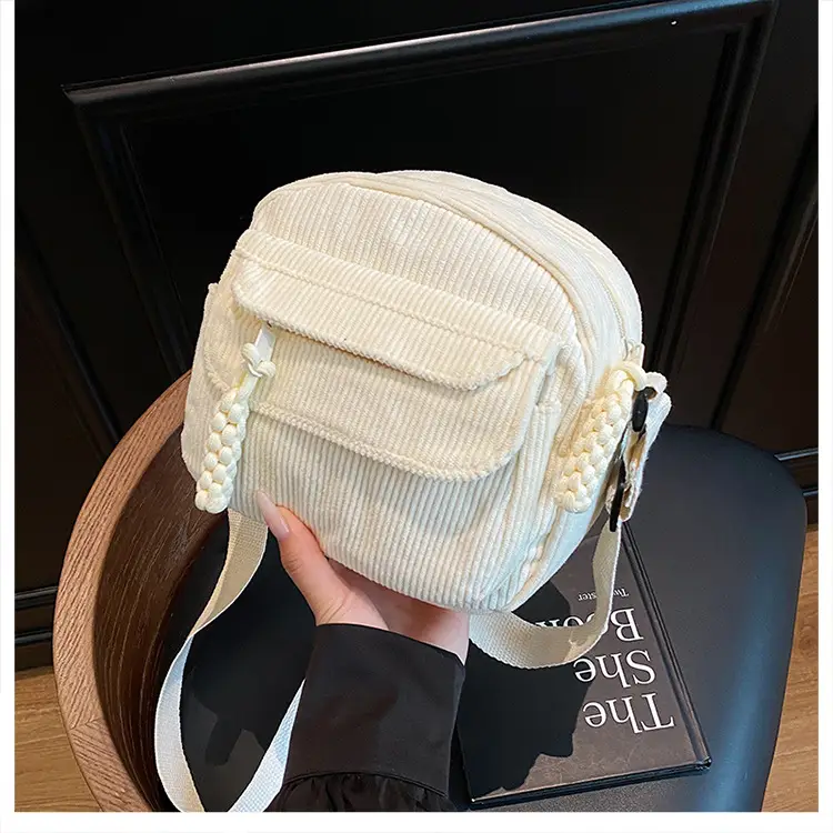Retro Corduroy Shoulder Bag Black Mobile Phone Bag — feature 22