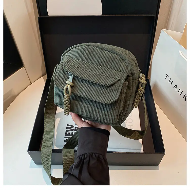 Retro Corduroy Shoulder Bag Black Mobile Phone Bag — feature 23