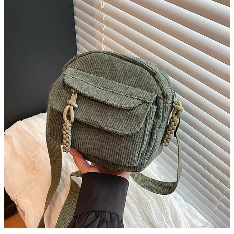Retro Corduroy Shoulder Bag Black Mobile Phone Bag — feature 25