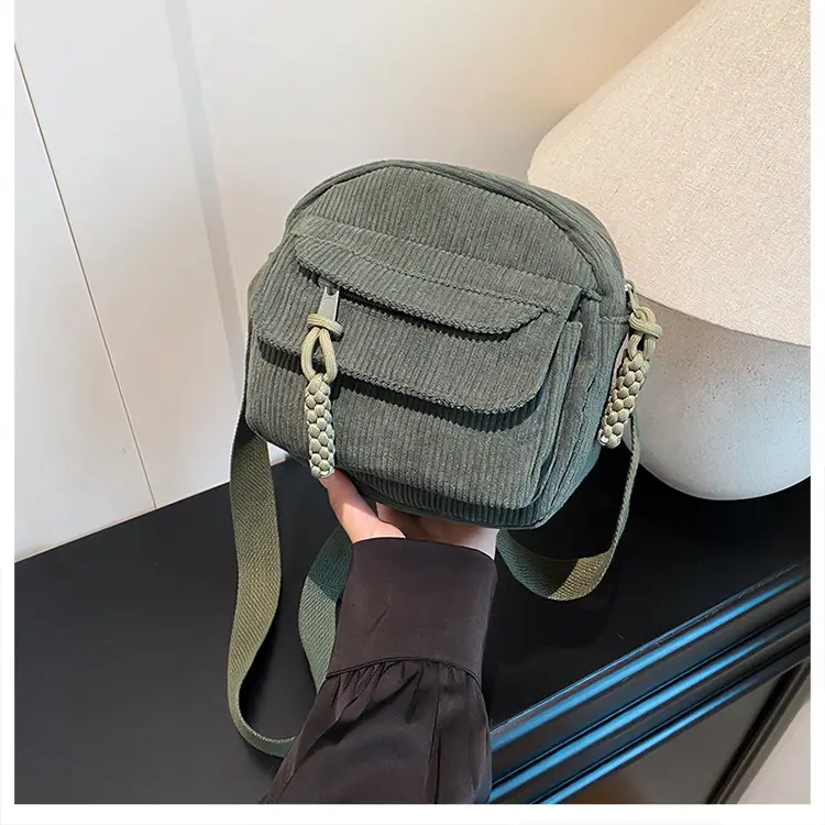 Retro Corduroy Shoulder Bag Black Mobile Phone Bag — feature 26
