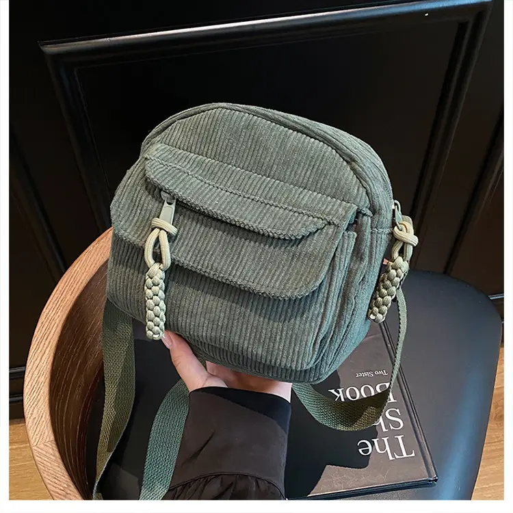 Retro Corduroy Shoulder Bag Black Mobile Phone Bag — feature 28
