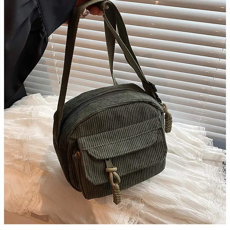 Retro Corduroy Shoulder Bag Black Mobile Phone Bag — feature 30