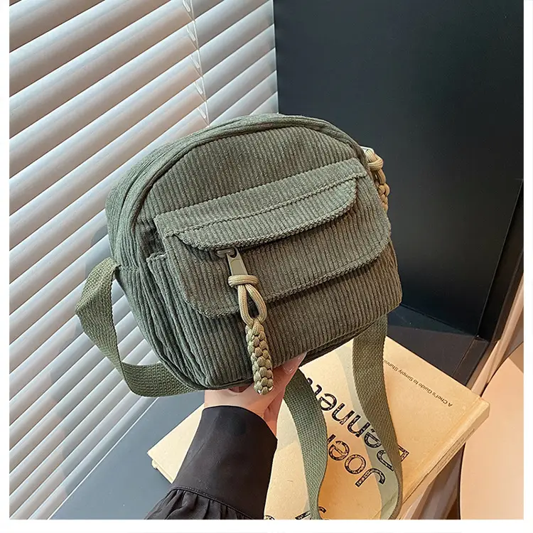 Retro Corduroy Shoulder Bag Black Mobile Phone Bag — feature 31
