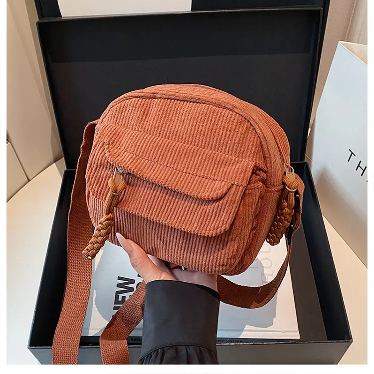 Retro Corduroy Shoulder Bag Black Mobile Phone Bag — feature 33