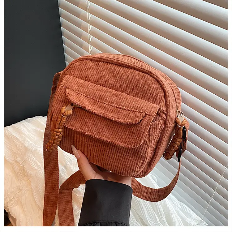 Retro Corduroy Shoulder Bag Black Mobile Phone Bag — feature 35