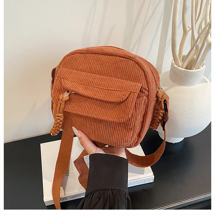 Retro Corduroy Shoulder Bag Black Mobile Phone Bag — feature 37