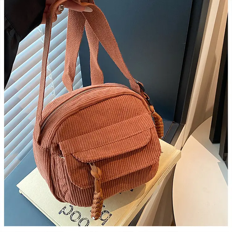 Retro Corduroy Shoulder Bag Black Mobile Phone Bag — feature 40