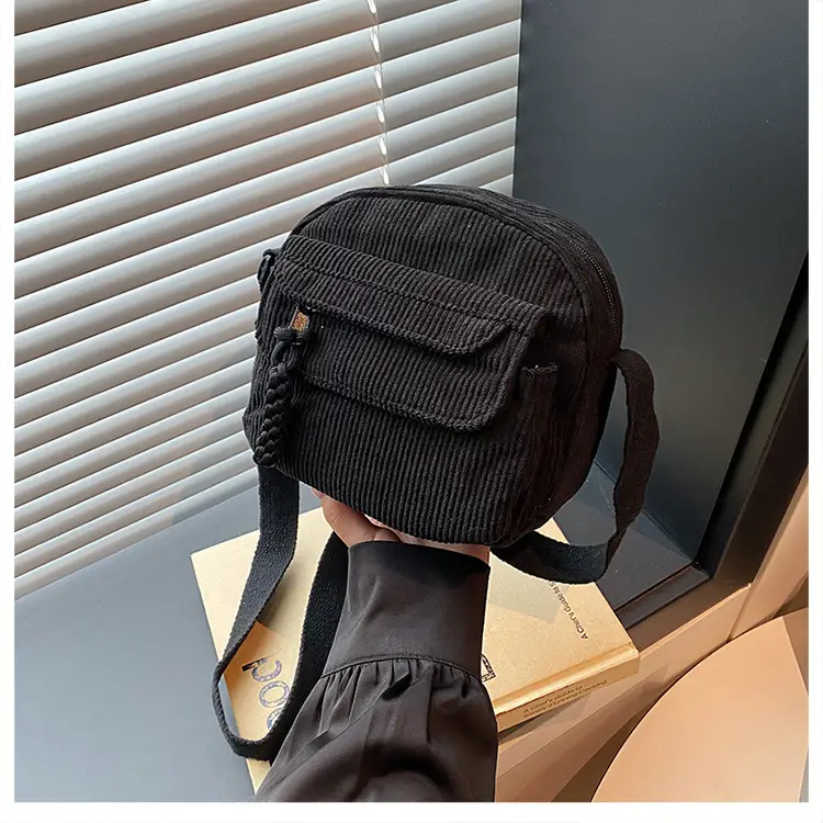 Retro Corduroy Shoulder Bag Black Mobile Phone Bag — feature 48