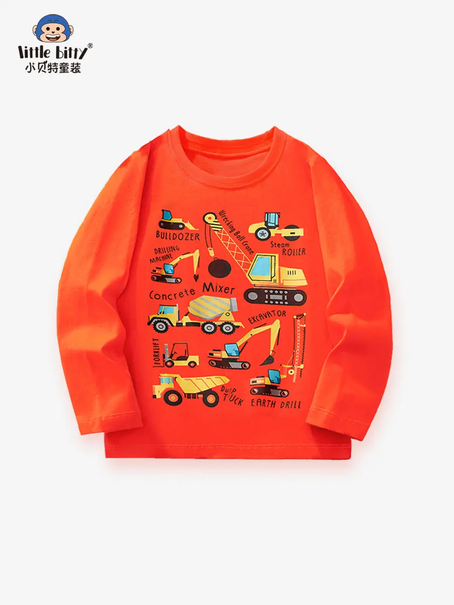 Kids Car Construction T-Shirt Red Orange 25yo