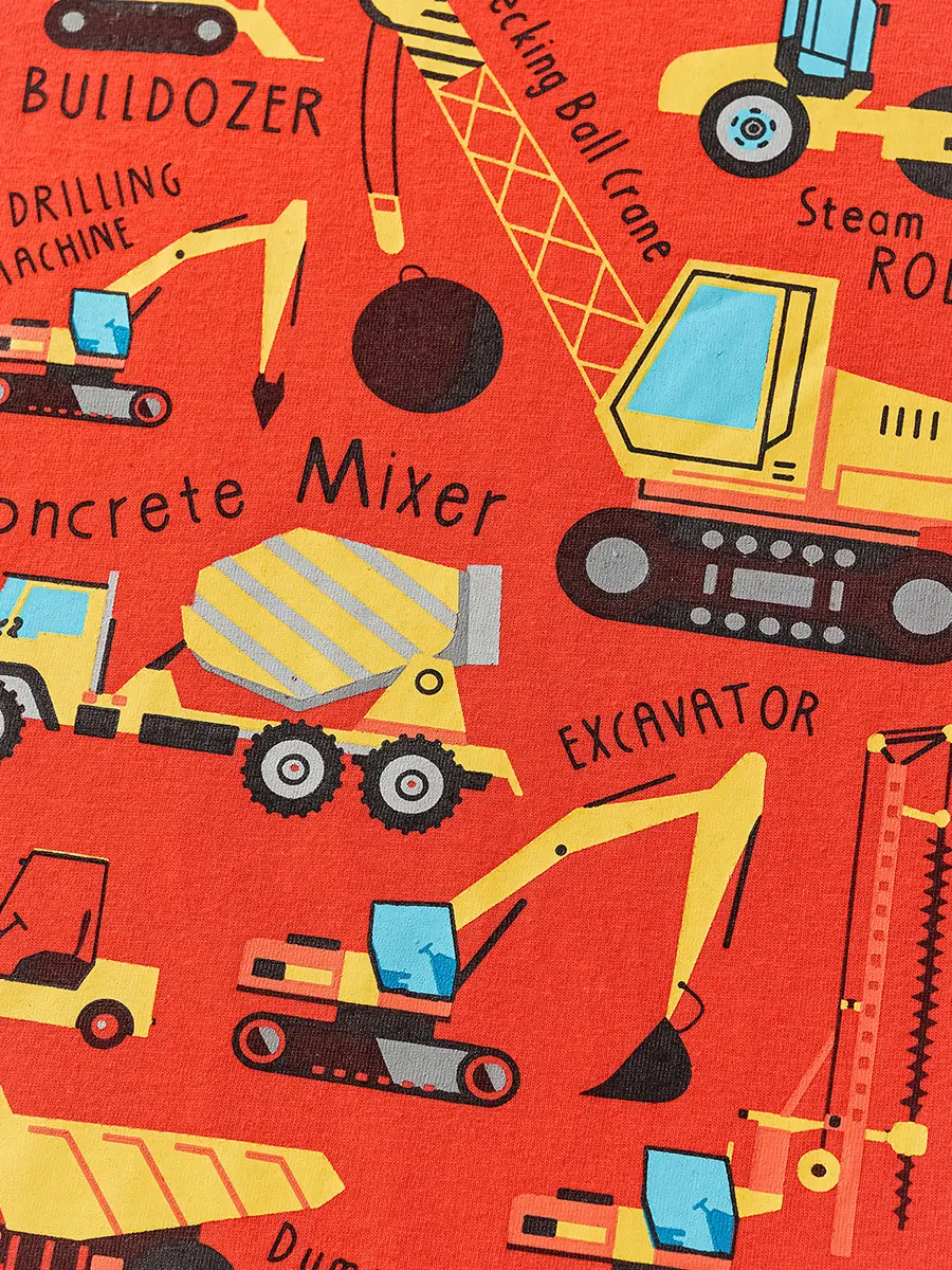 Kids Car Construction T-Shirt Red Orange 25yo