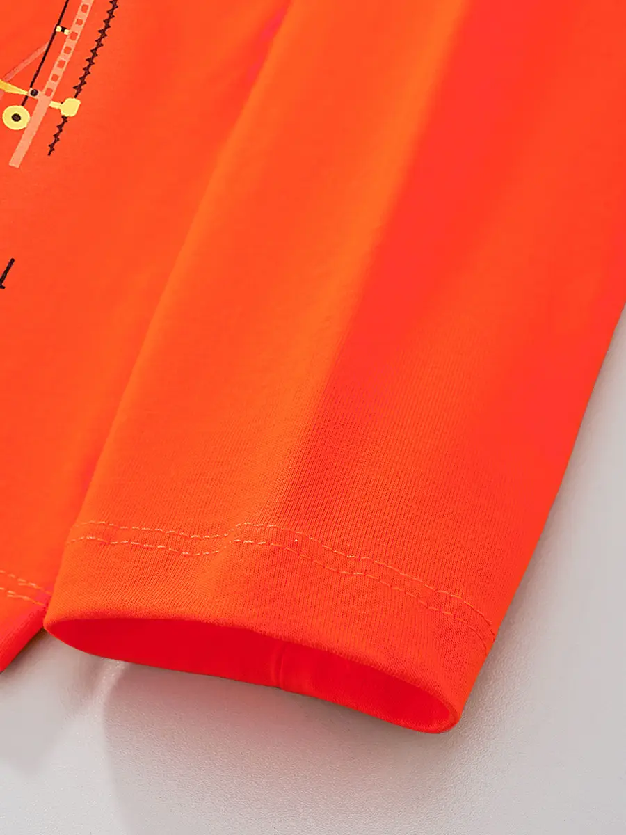Kids Car Construction T-Shirt Red Orange 25yo