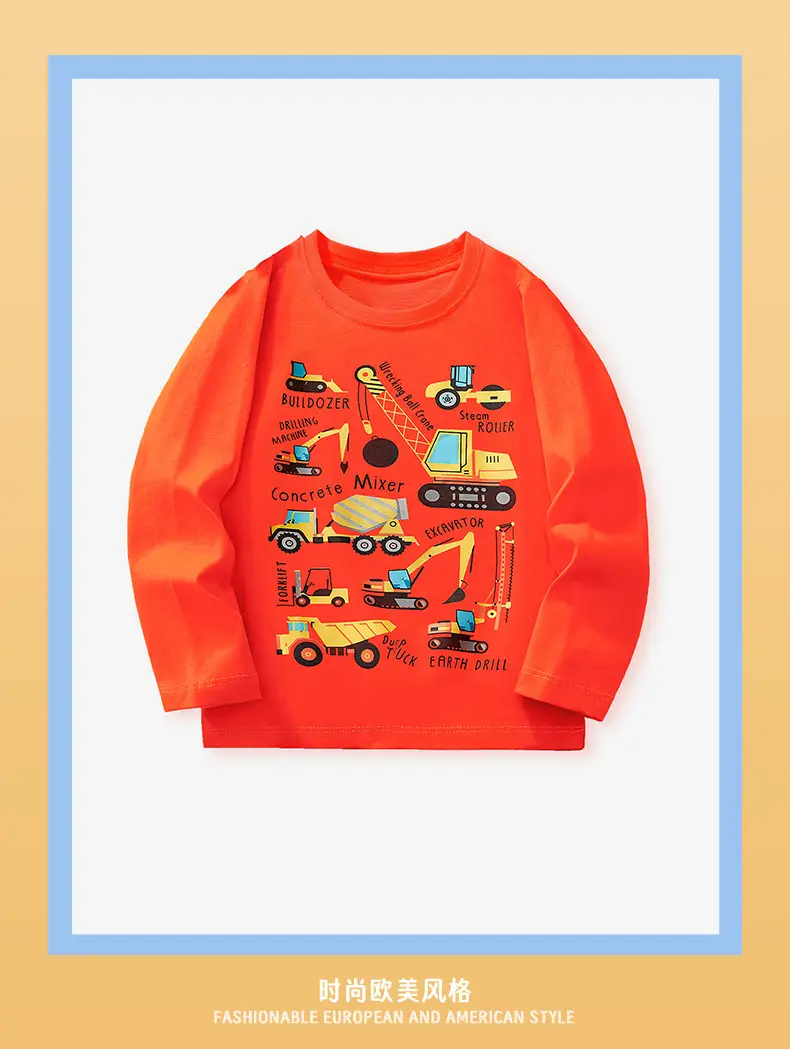 Kids Car Construction T-Shirt Red Orange 25yo — feature 3