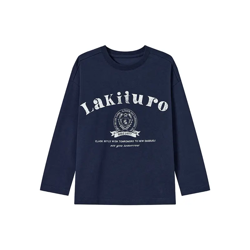 Duoduo Boys Long Sleeve T-Shirt Navy Blue Letter Print Cotton - Image 8