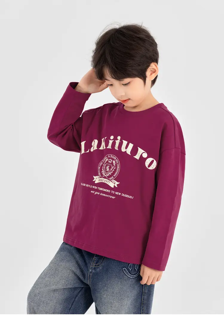 Duoduo Boys Long Sleeve T-Shirt Navy Blue Letter Print Cotton — feature 20