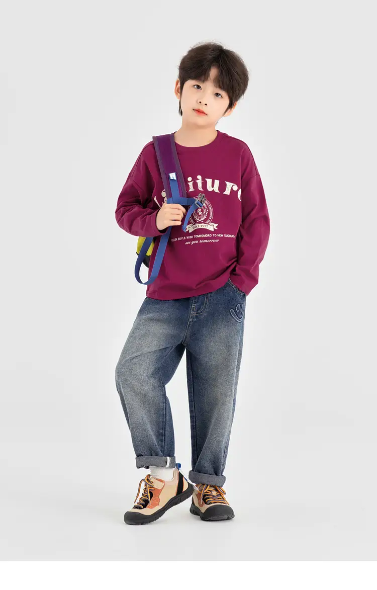 Duoduo Boys Long Sleeve T-Shirt Navy Blue Letter Print Cotton — feature 22