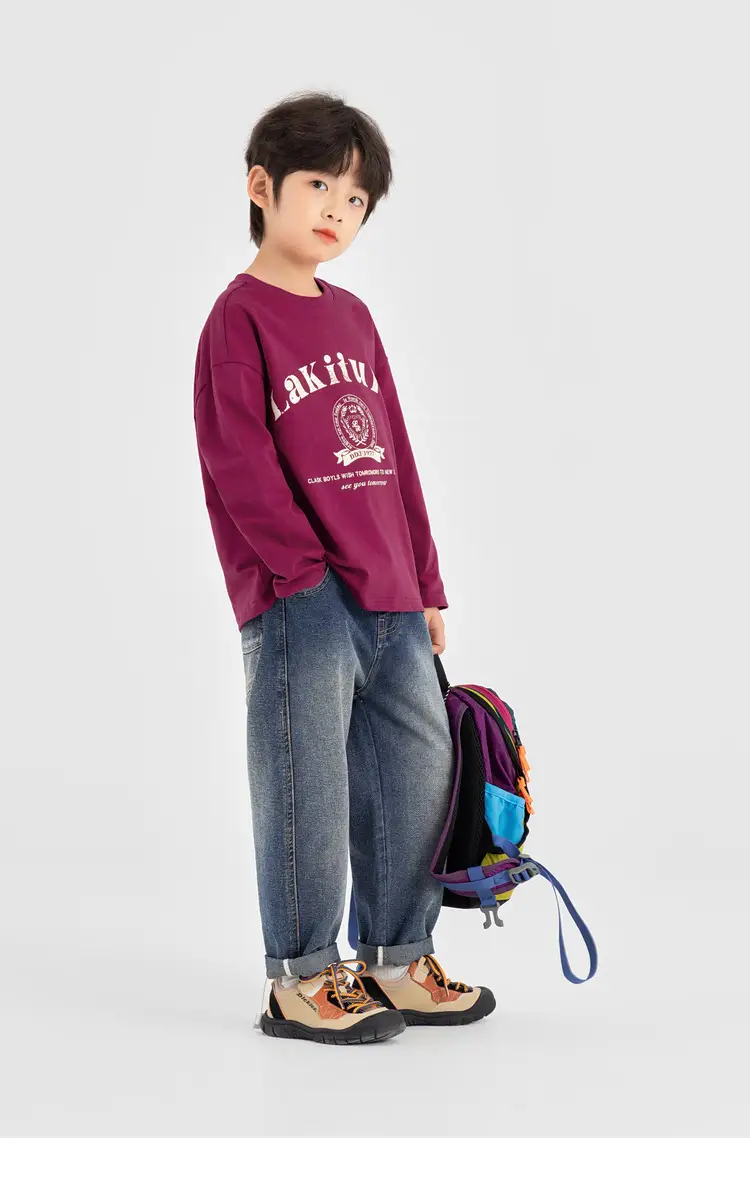 Duoduo Boys Long Sleeve T-Shirt Navy Blue Letter Print Cotton — feature 25