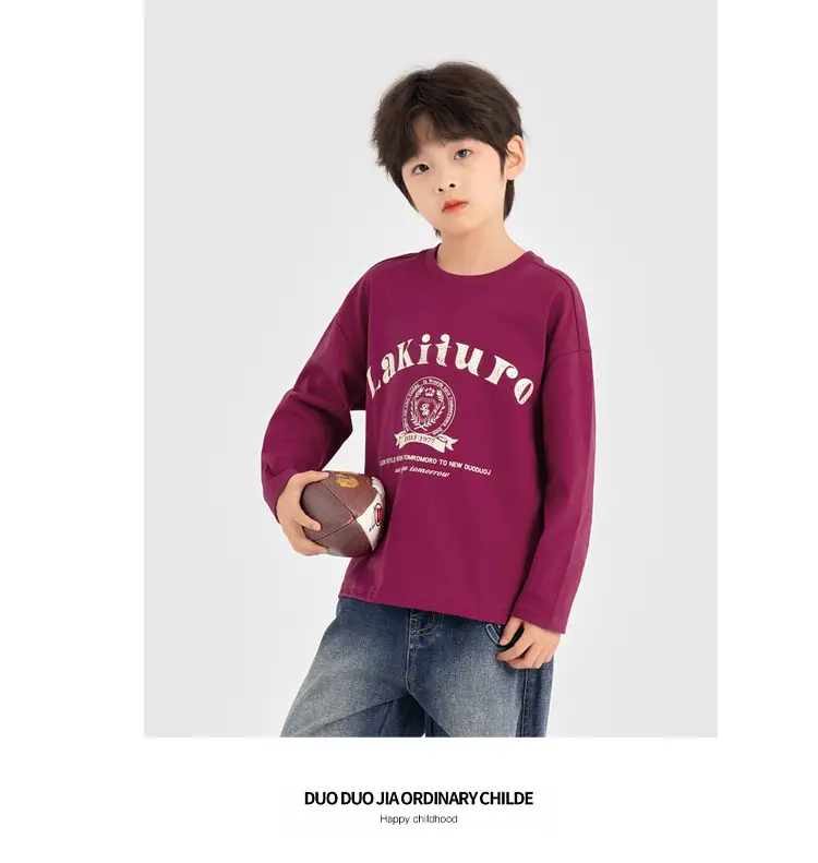 Duoduo Boys Long Sleeve T-Shirt Navy Blue Letter Print Cotton — feature 27