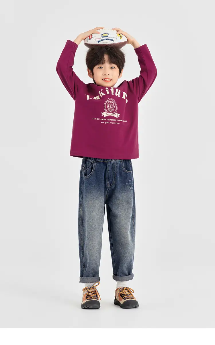 Duoduo Boys Long Sleeve T-Shirt Navy Blue Letter Print Cotton — feature 28
